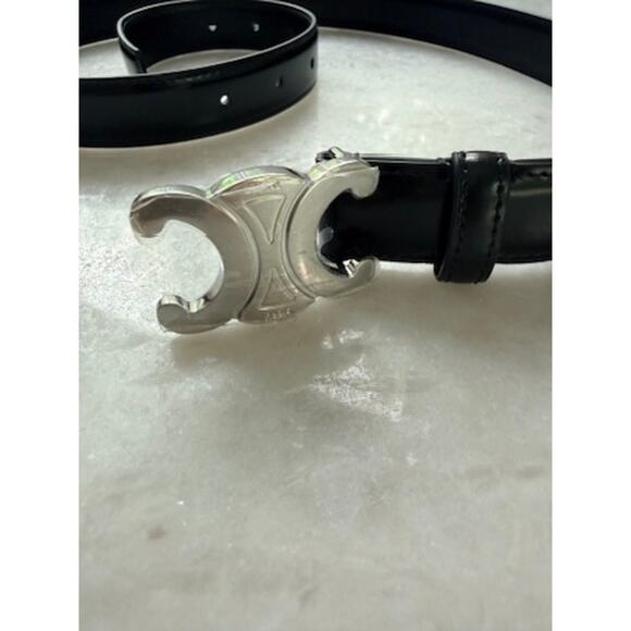 Celine Triomphe Belt 25MM IN Taurillon Leather Black/Silver 85